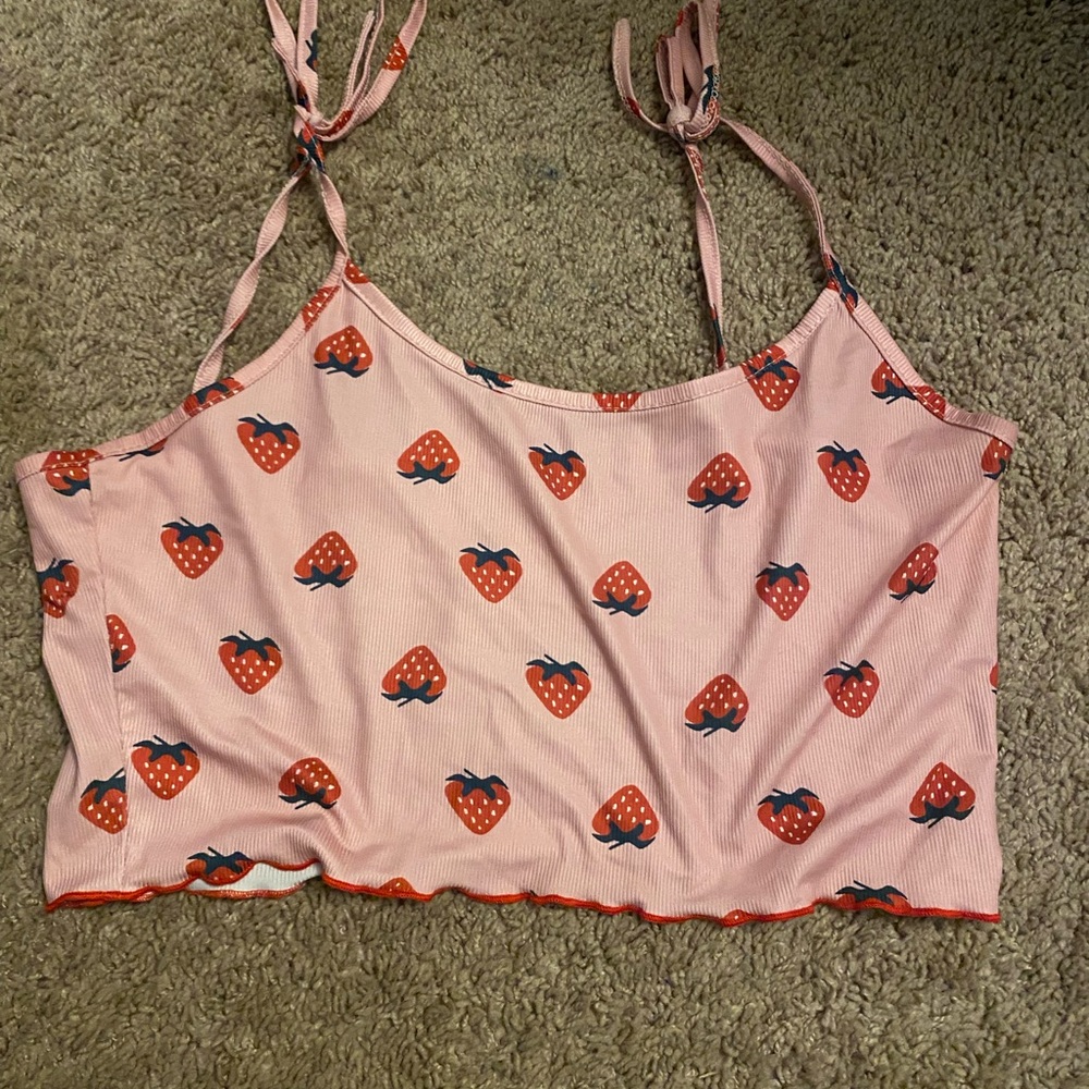 Strawberry Print Pink Crop Top
